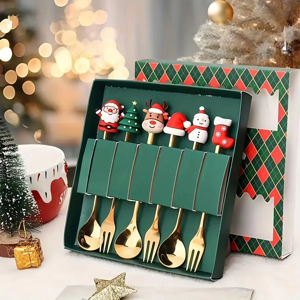 Christmas Dessert Fork & Spoon Sets