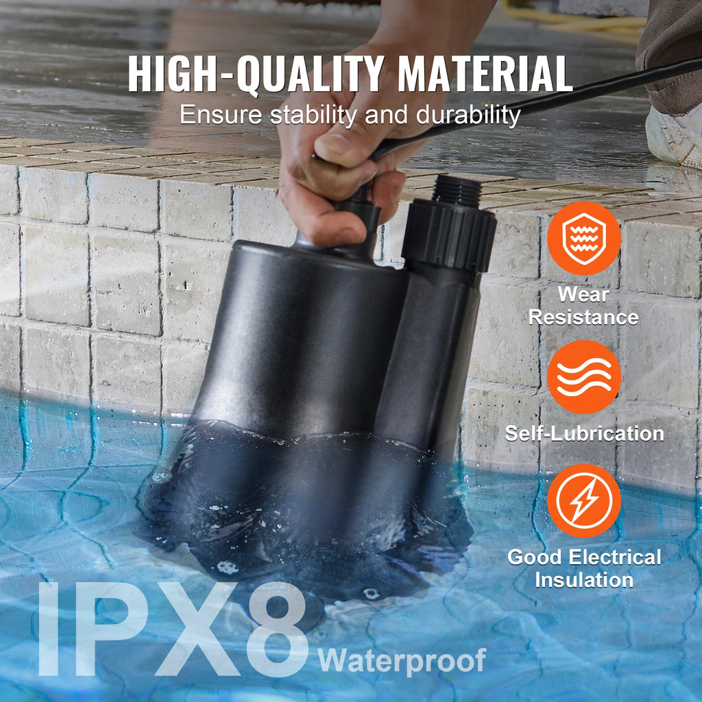 SucceBuy 1/3 HP 2450 GPH Submersible Utility Pump