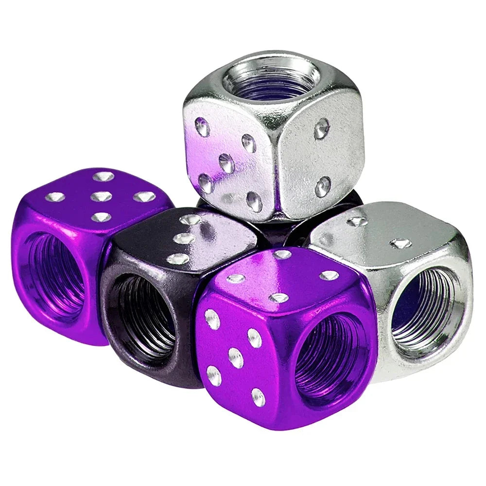 Aluminum Dice Tire Valve Caps – Set of 4