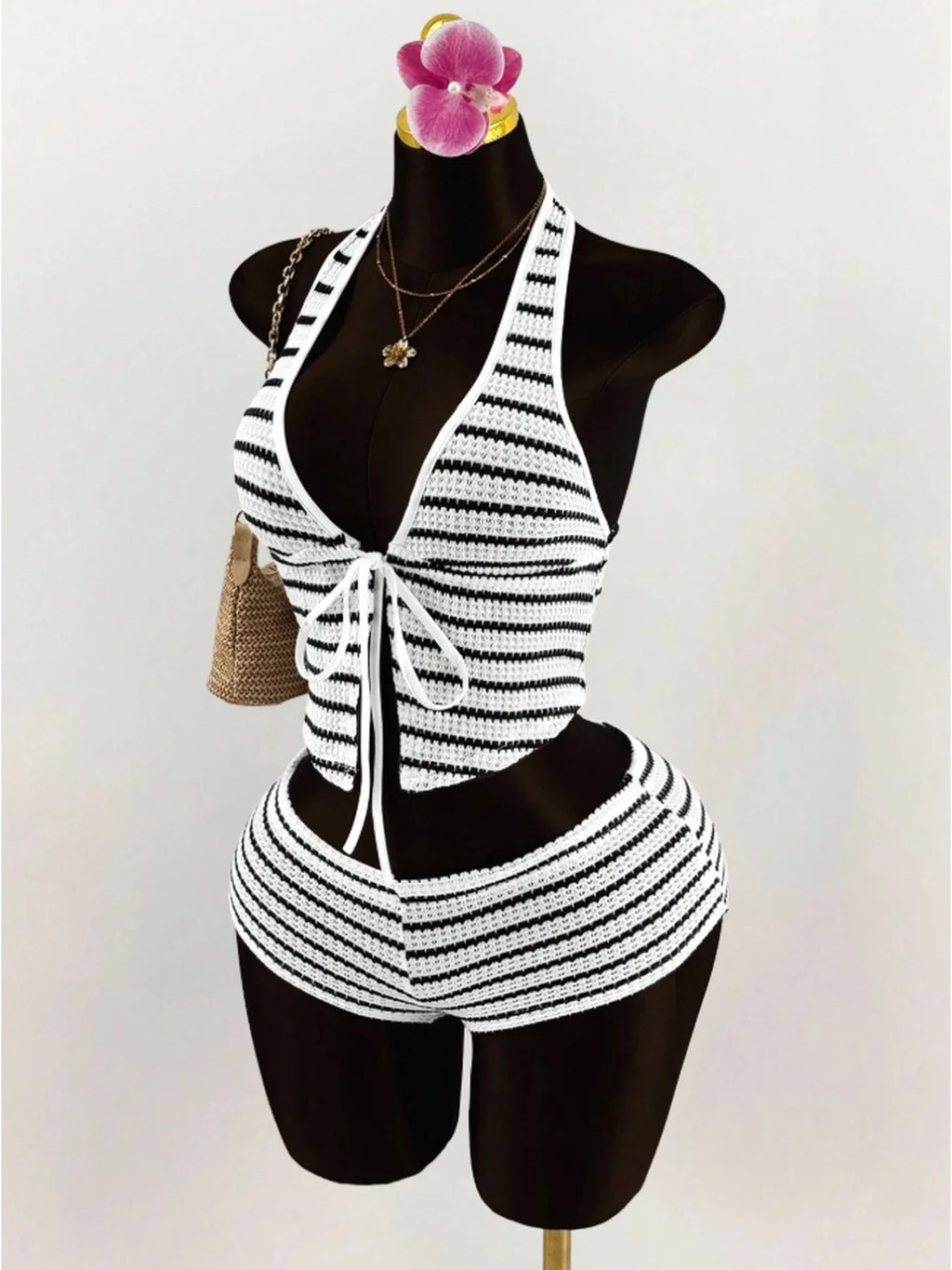 Women's Color-Block Halter Top and Shorts Set