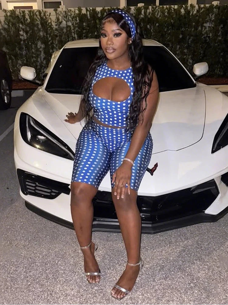 Women's Polka-Dot Crop Top and Shorts Set