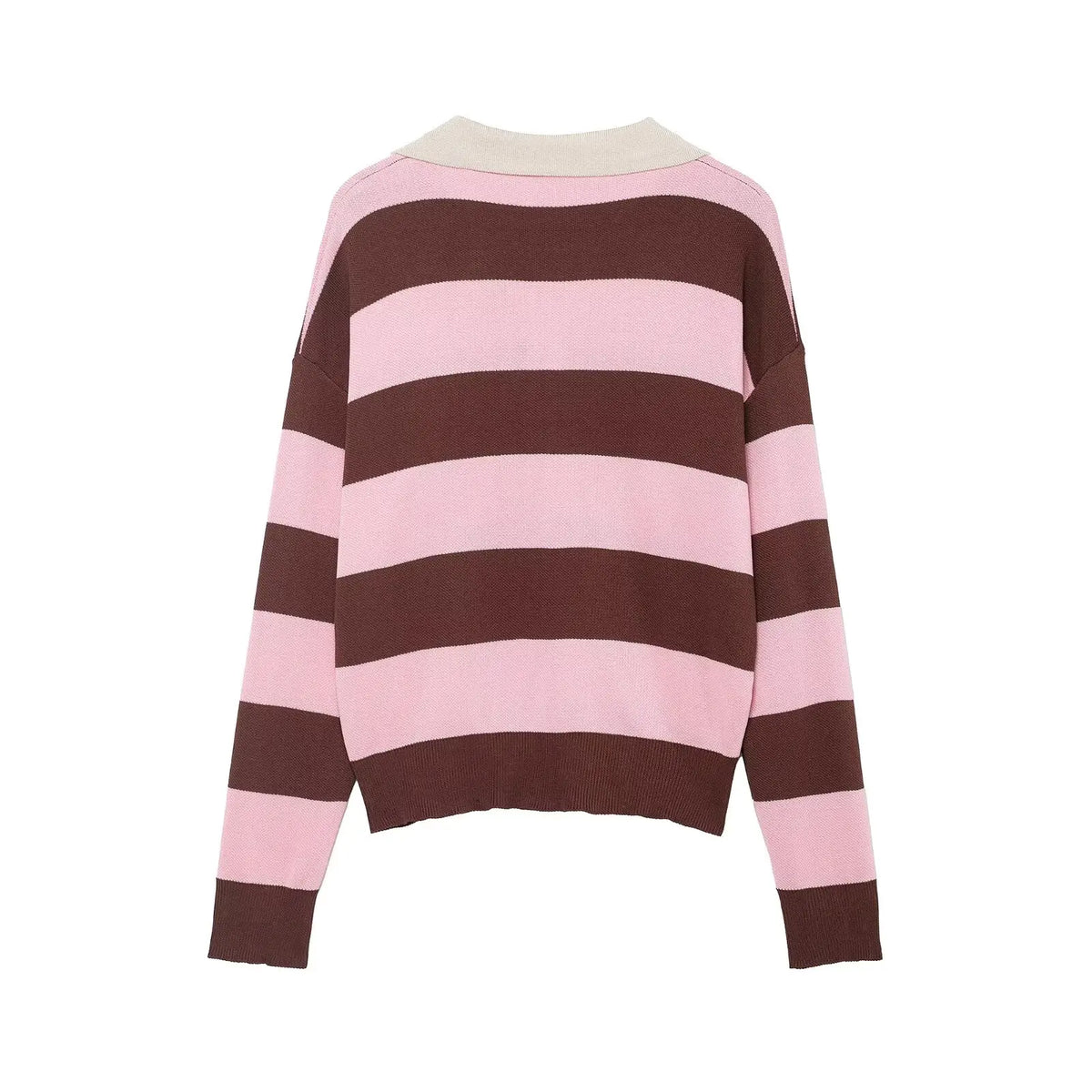 Striped Polo-Collar Long-Sleeve Sweater