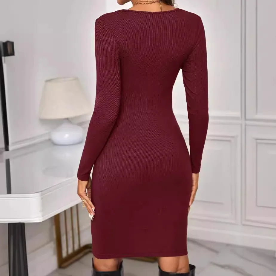 Long-Sleeve Fitted Maternity Dress