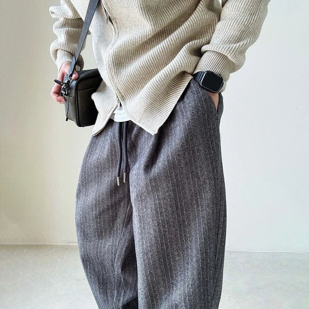 Men's Wide-Leg Drawstring Streetwear Pants