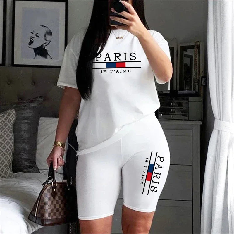 Women's Printed Short-Sleeve Tee and Shorts Set