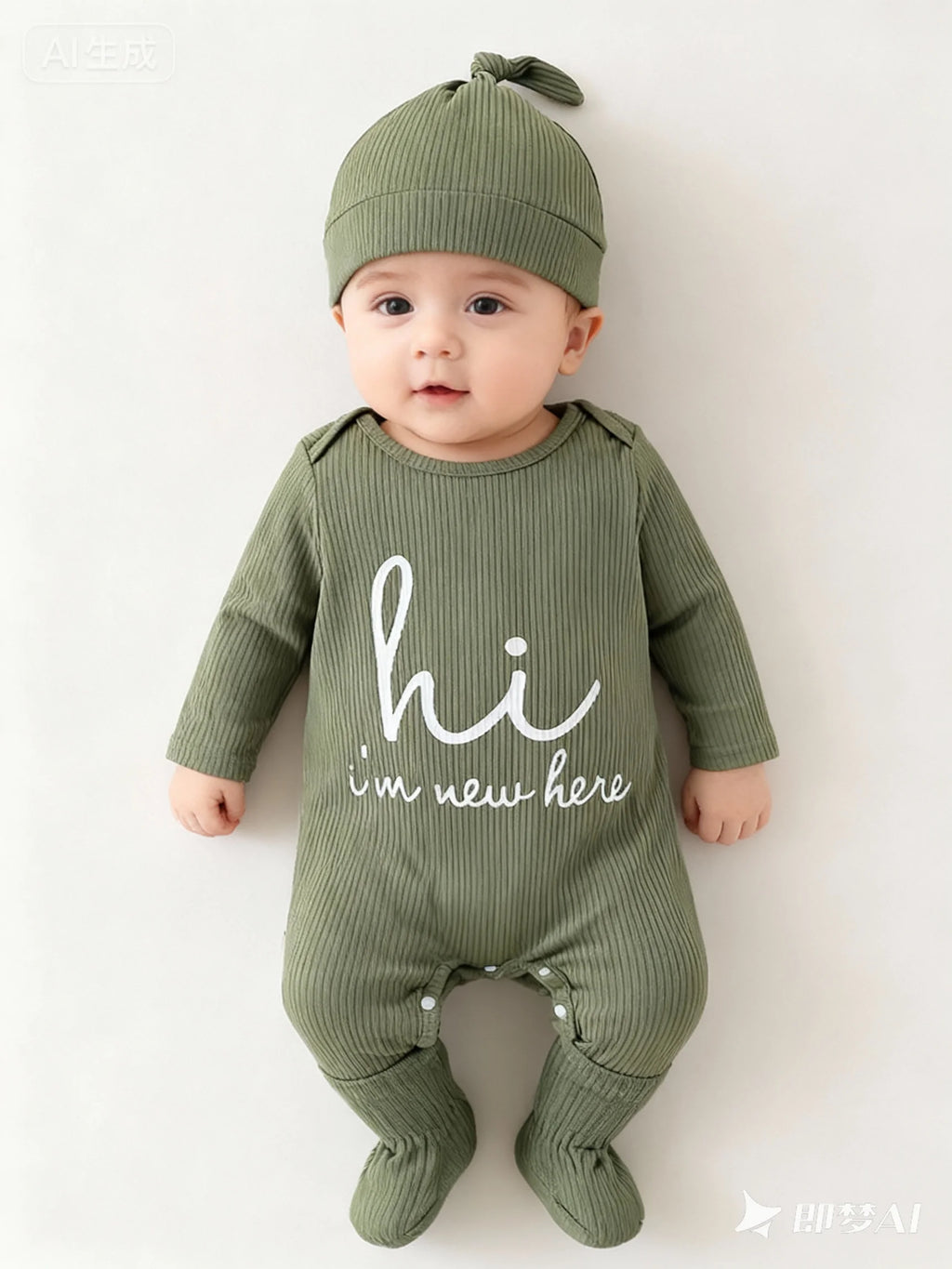 Baby Letter-Print Romper with Hat and Sock Covers