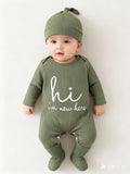 Baby Letter-Print Romper with Hat and Sock Covers