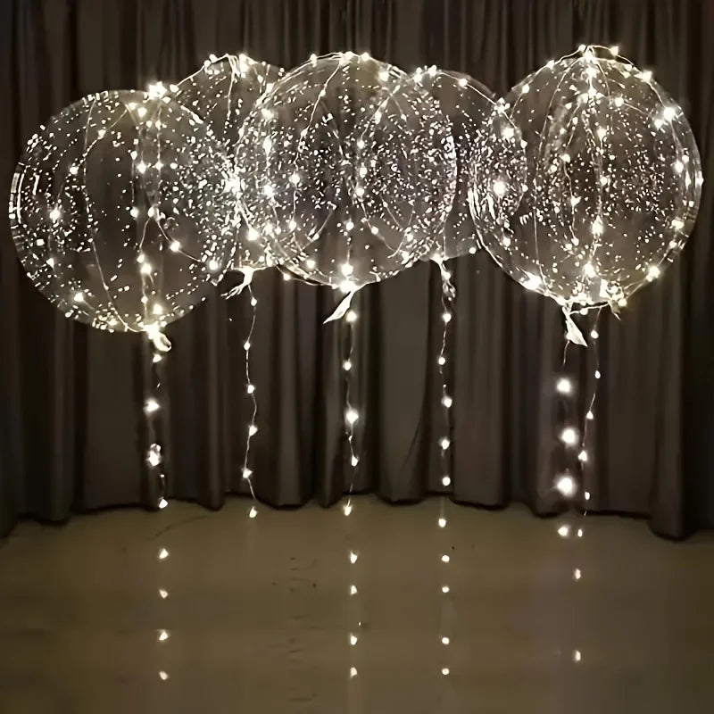 Clear 20-Inch LED Balloons with String Lights, 5 Sets
