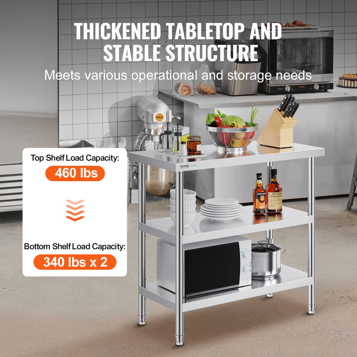 SucceBuy Stainless-Steel Kitchen Prep Work Table