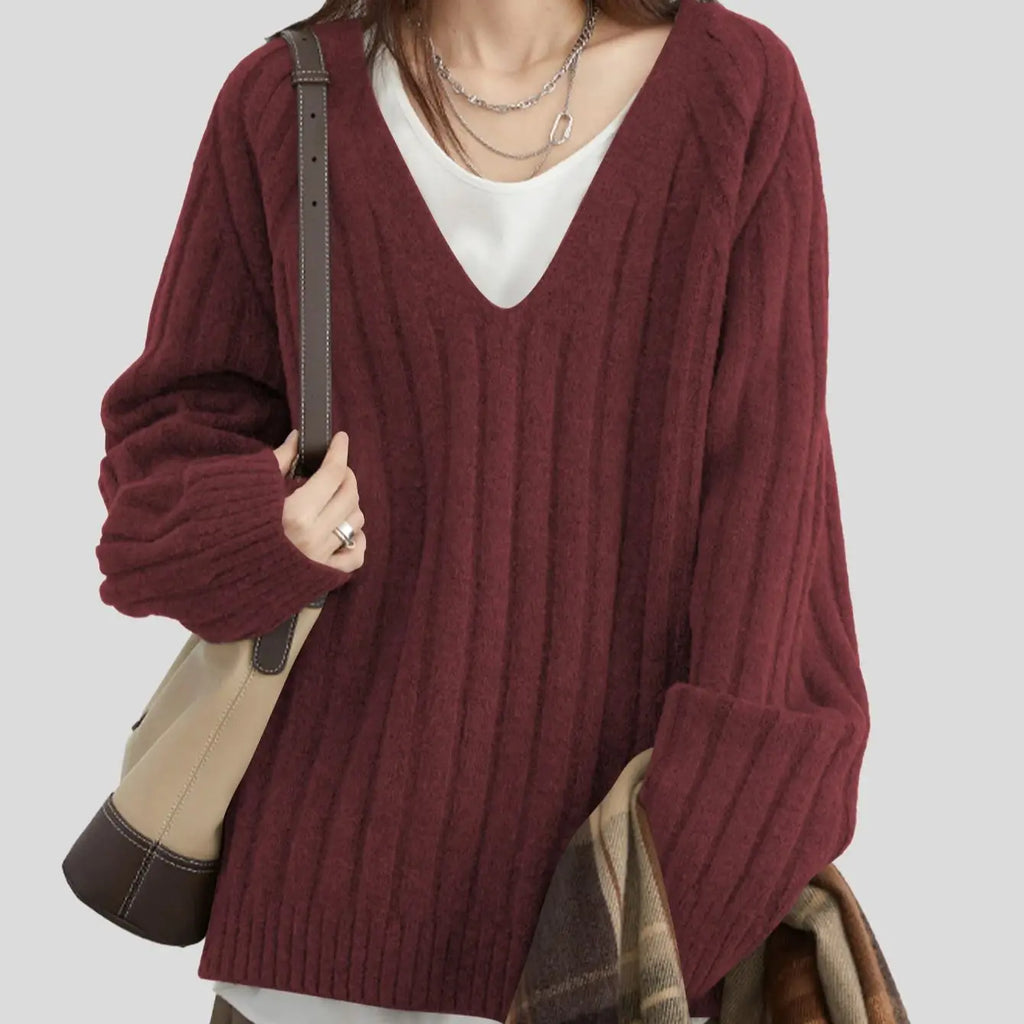 Women's Ribbed V-Neck Knit Sweater