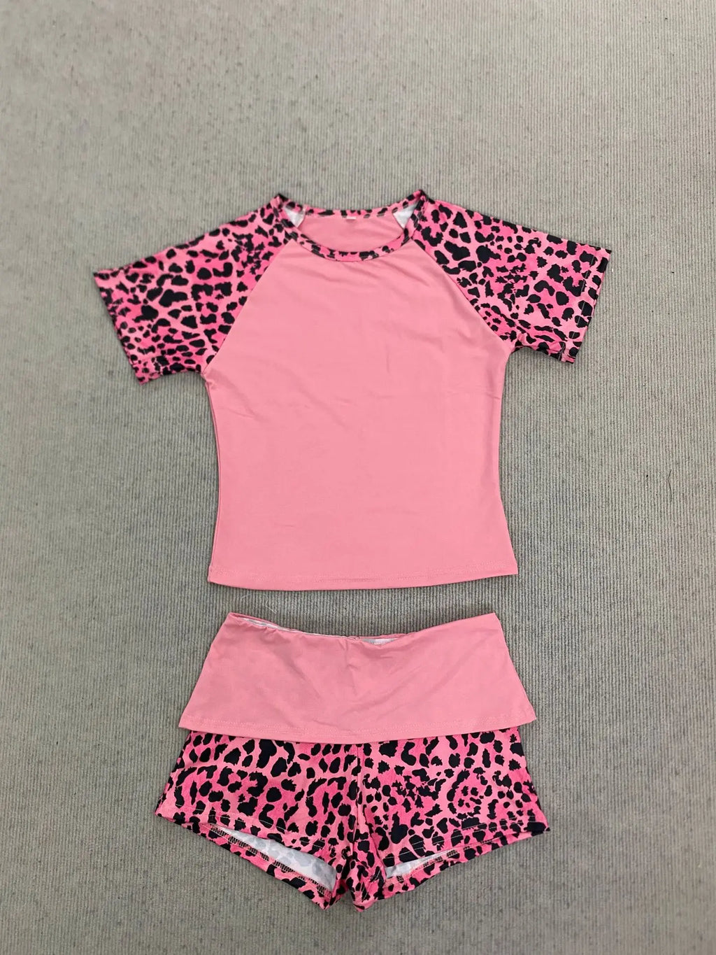 Women's Leopard-Patchwork Tee and Shorts Set