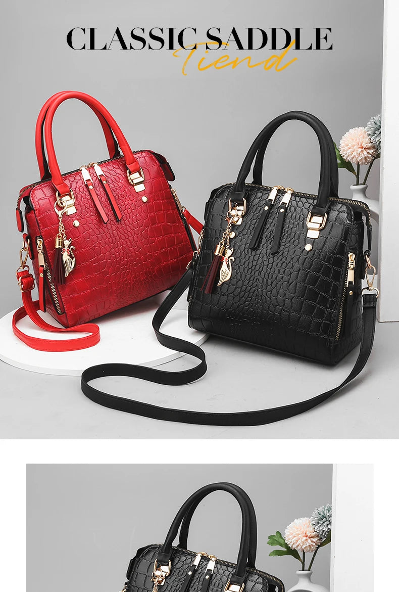 Women's Crocodile-Embossed PU Tote Bag