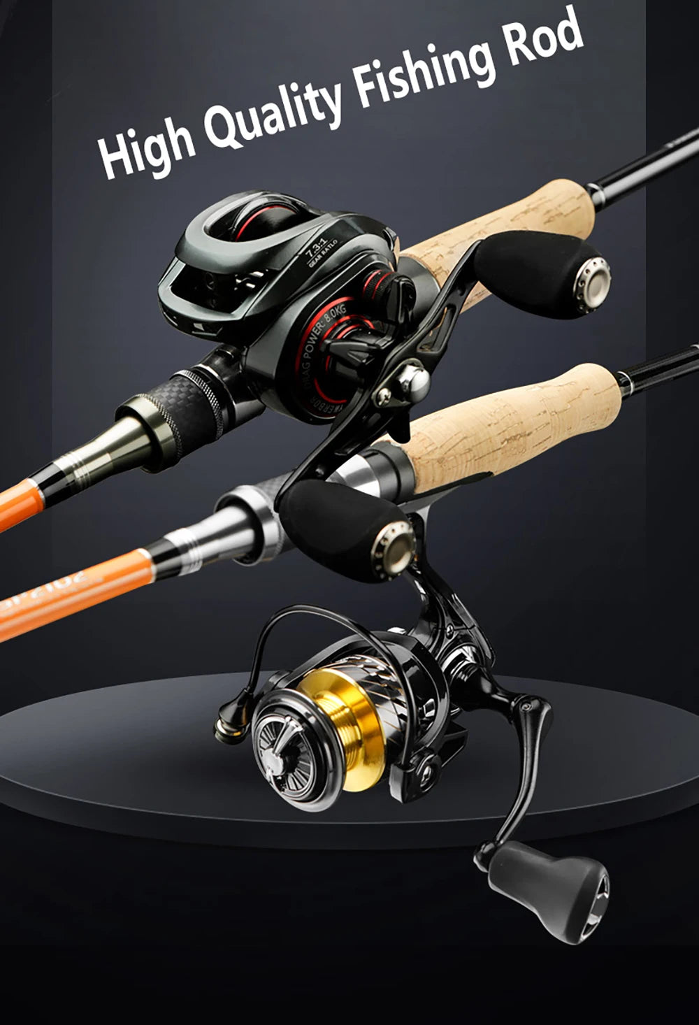 Carbon Fishing Rod with Two Tips — 1.8, 2.1 or 2.4 m