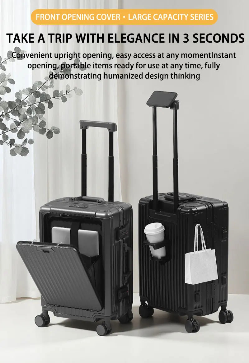 BunyFly Aluminum Frame Boarding Laptop Trolley Case 20 Inch Front Opening  Suitcase Cabin Luggage Bag Whispering Desires Shoppe