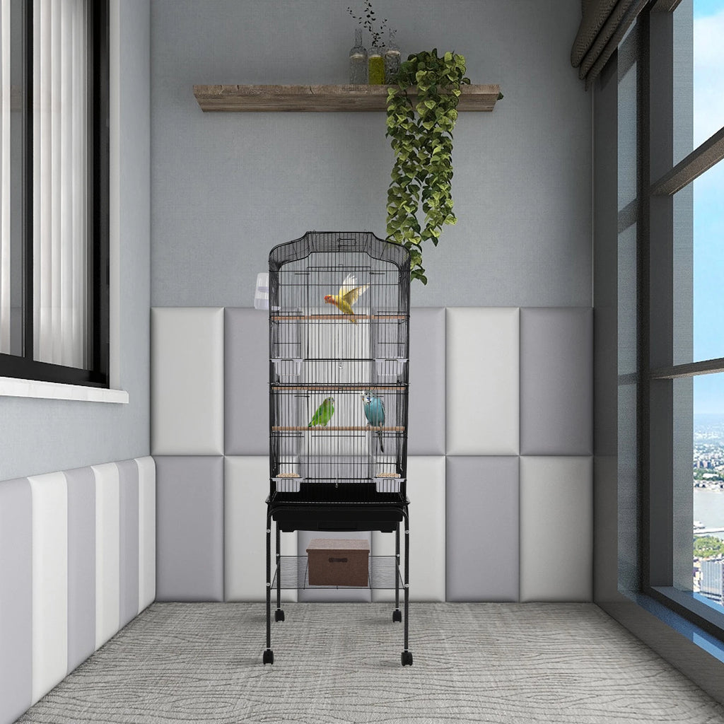 Bird Cage with Rolling Stand & Feeding Bowls