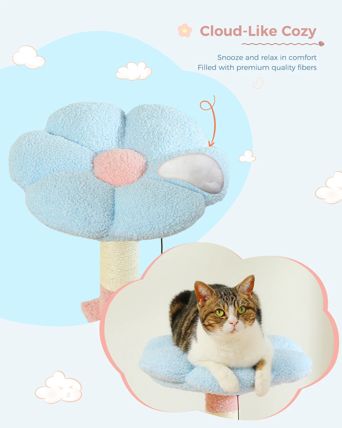120cm Flower Cat Tree with Ramp & Hammock