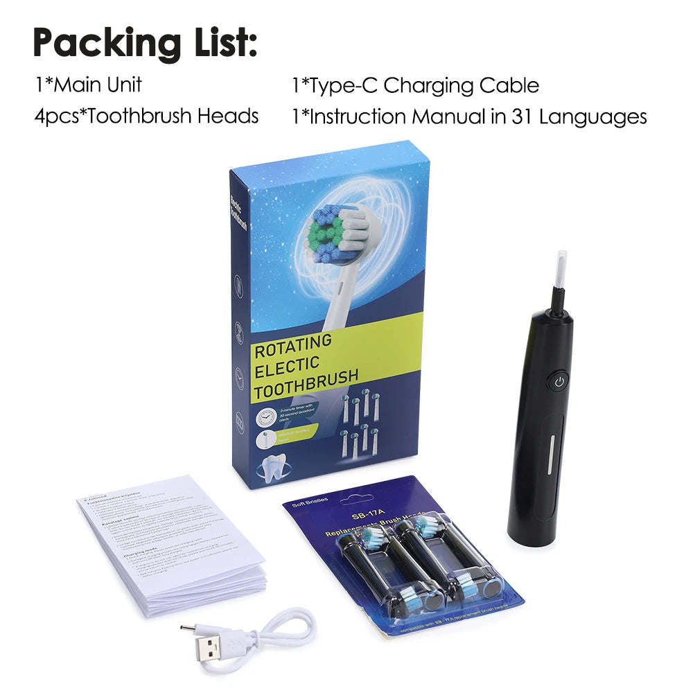 AFDEAL USB-C Rechargeable Electric Toothbrush – 4 Heads