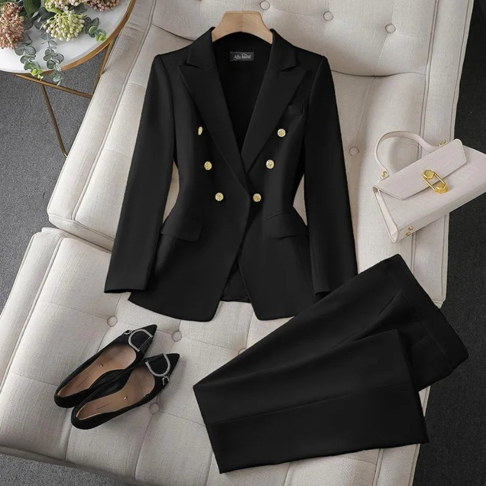 Women's Double-Breasted Blazer and Wide-Leg Pants Set