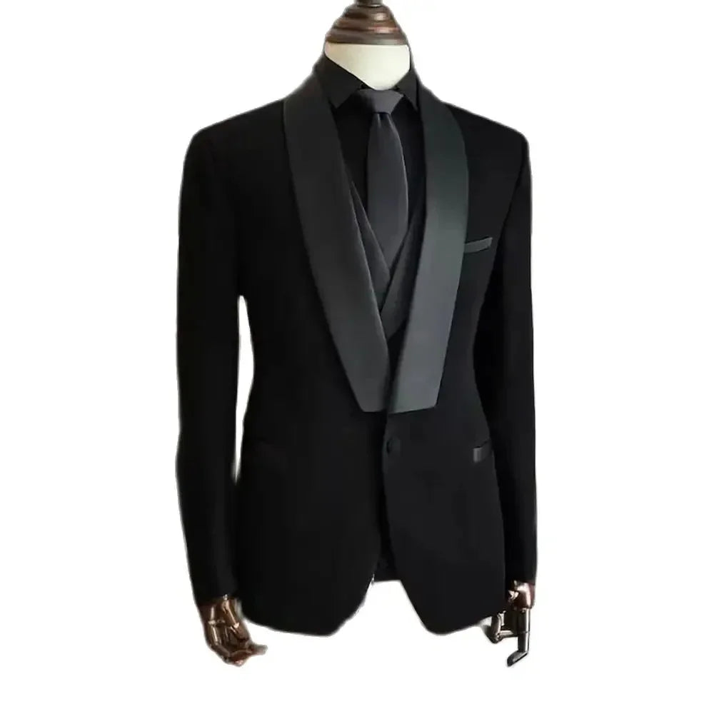 Men's Black Velvet-Look Three-Piece Suit