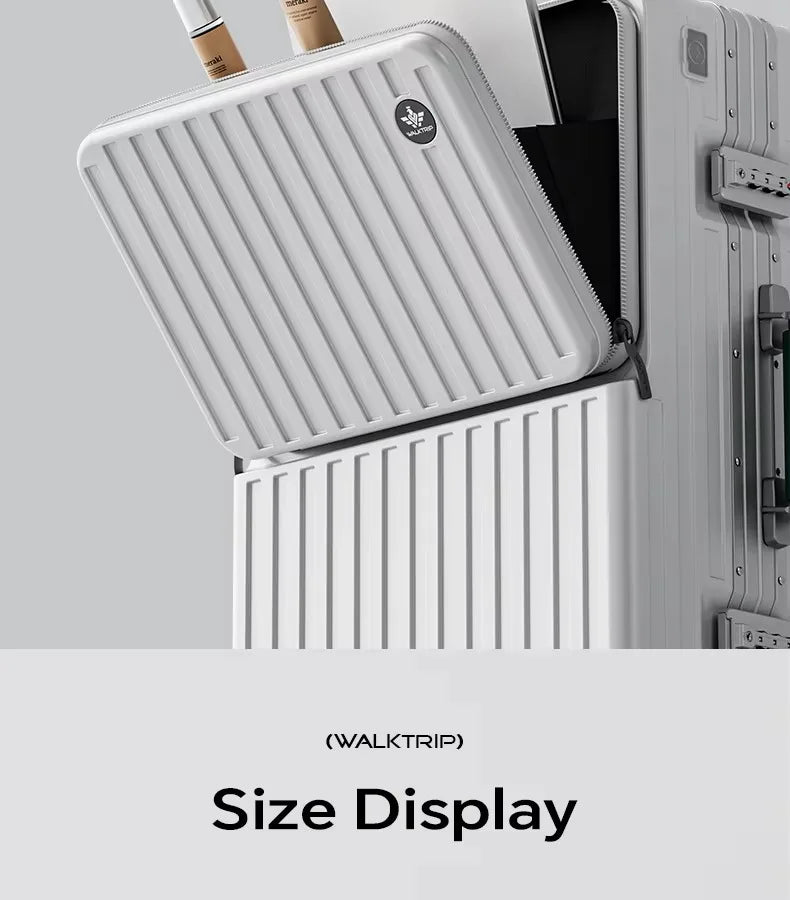 Front Opening Suitcase PC Material with Aluminum Frame TSA Lock Cup Holder Charging Port Colorful Wheels Travel Rolling Luggage Whispering Desires Shoppe