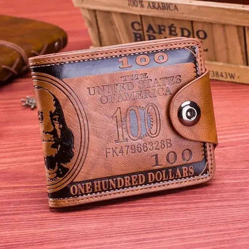Men's Compact $100 Bill Print PU Wallet
