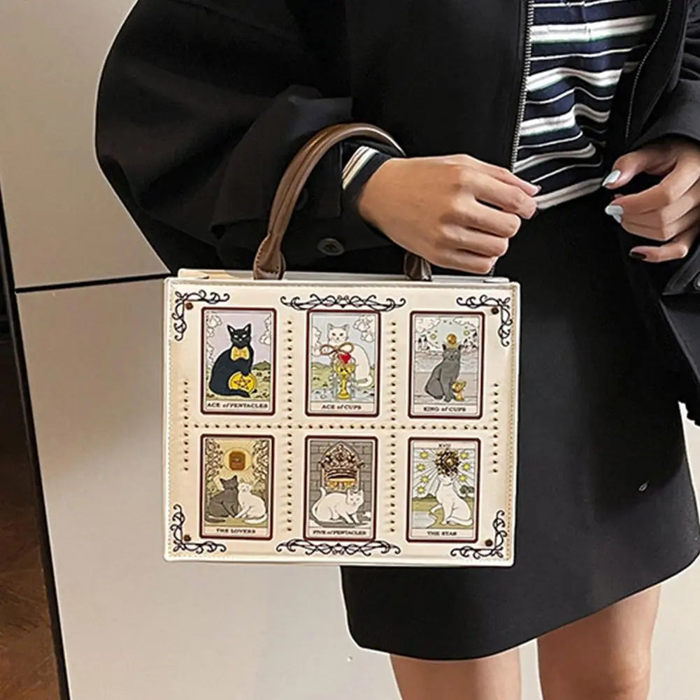 Cat Tarot Print PU Handbag
