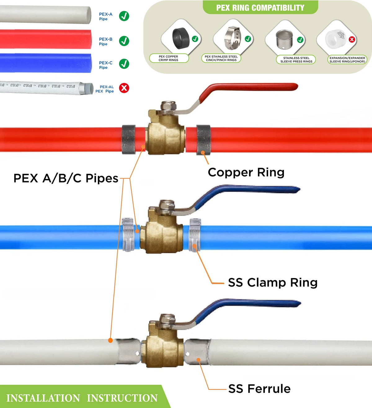 KING SMART 1/2" Full Port PEX Ball Valve, 10-Pack