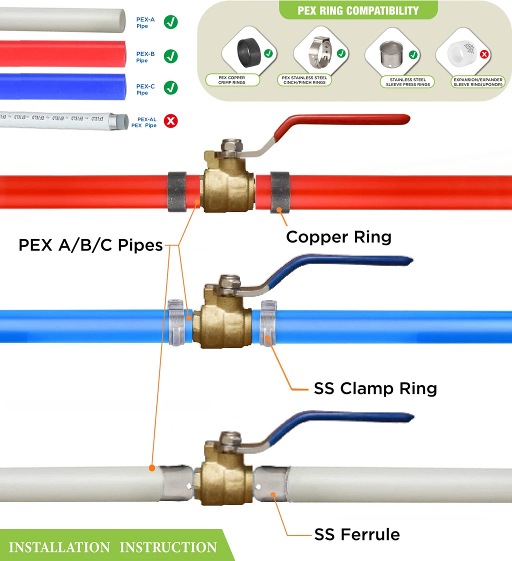 KING SMART 3/4" Full Port PEX Ball Valve, 10-Pack