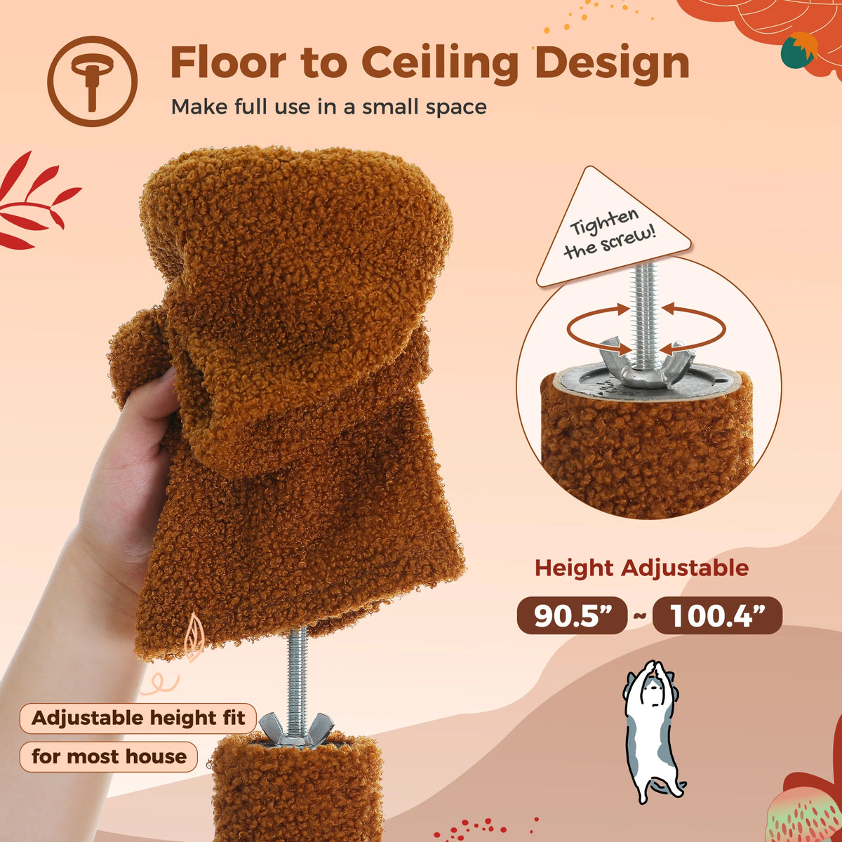 Brown Adjustable Floor-to-Ceiling Cat Tree