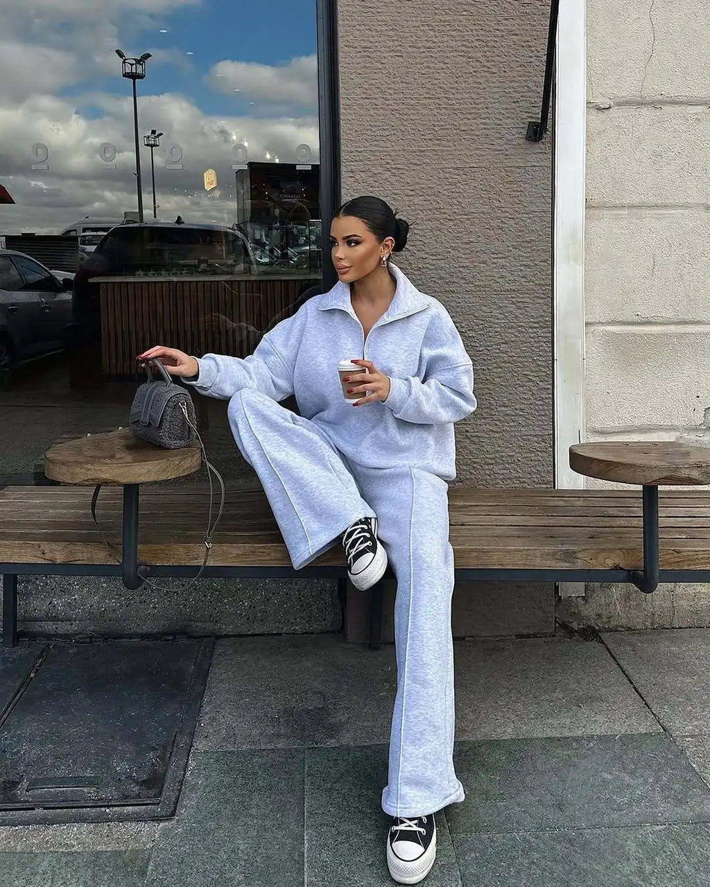 Women's Long-Sleeve Collared Top and Pants Set