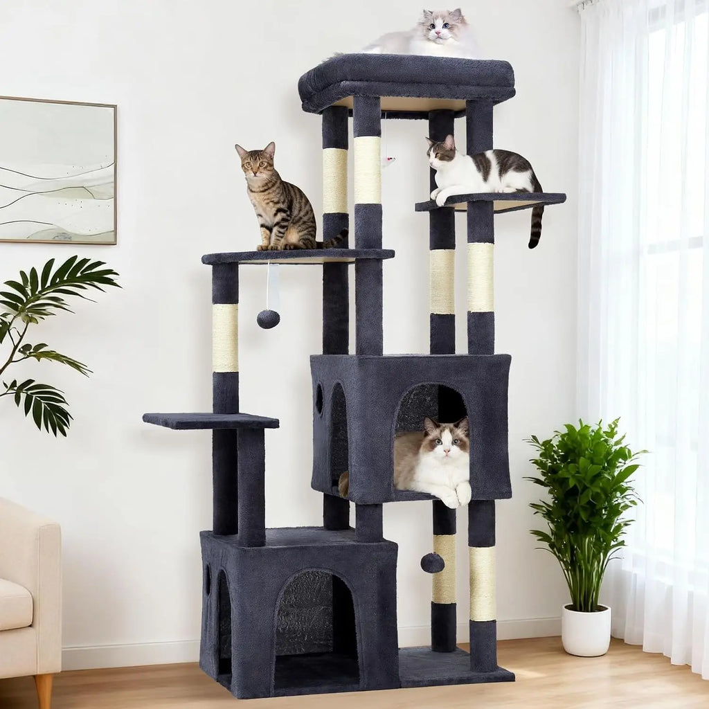 61" Cat Tree with Two Condos & Seven Scratching Posts