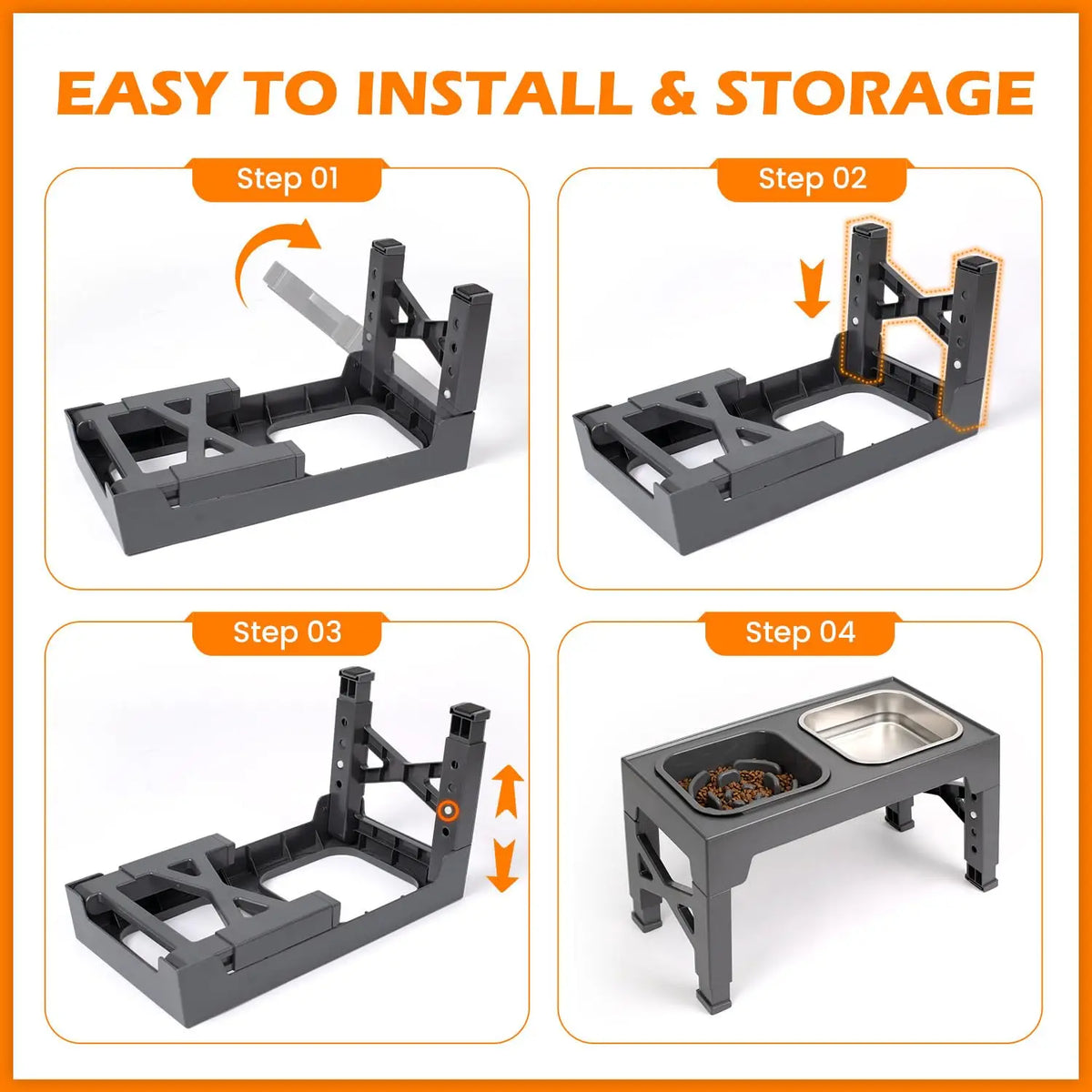 Adjustable Elevated Slow Feeder & Water Bowl Stand