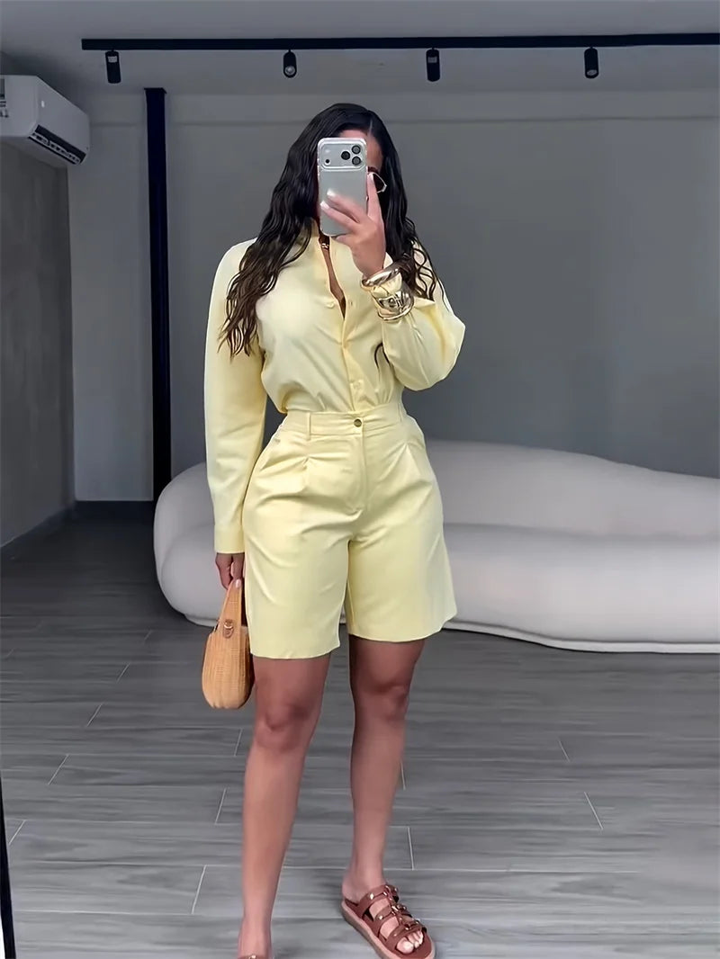 Women's Long-Sleeve Shirt and Shorts Set