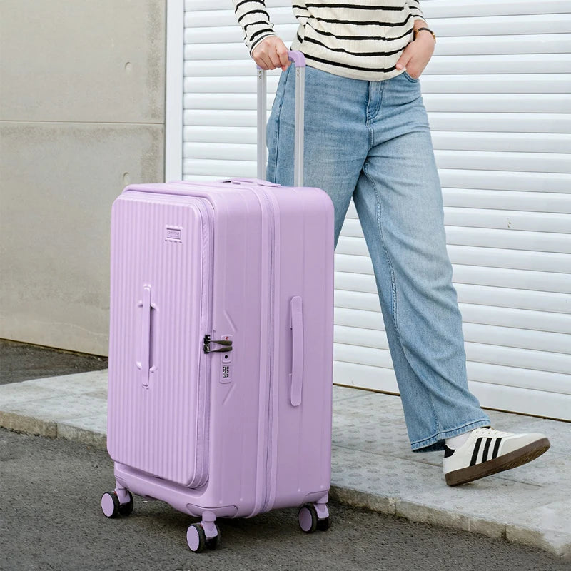 Side-Opening Lid Large Capacity Travel Suitcase Lightweight Pure PC Expandable Trolley Case 24/26/28/30inch Luggage High Quality Whispering Desires Shoppe