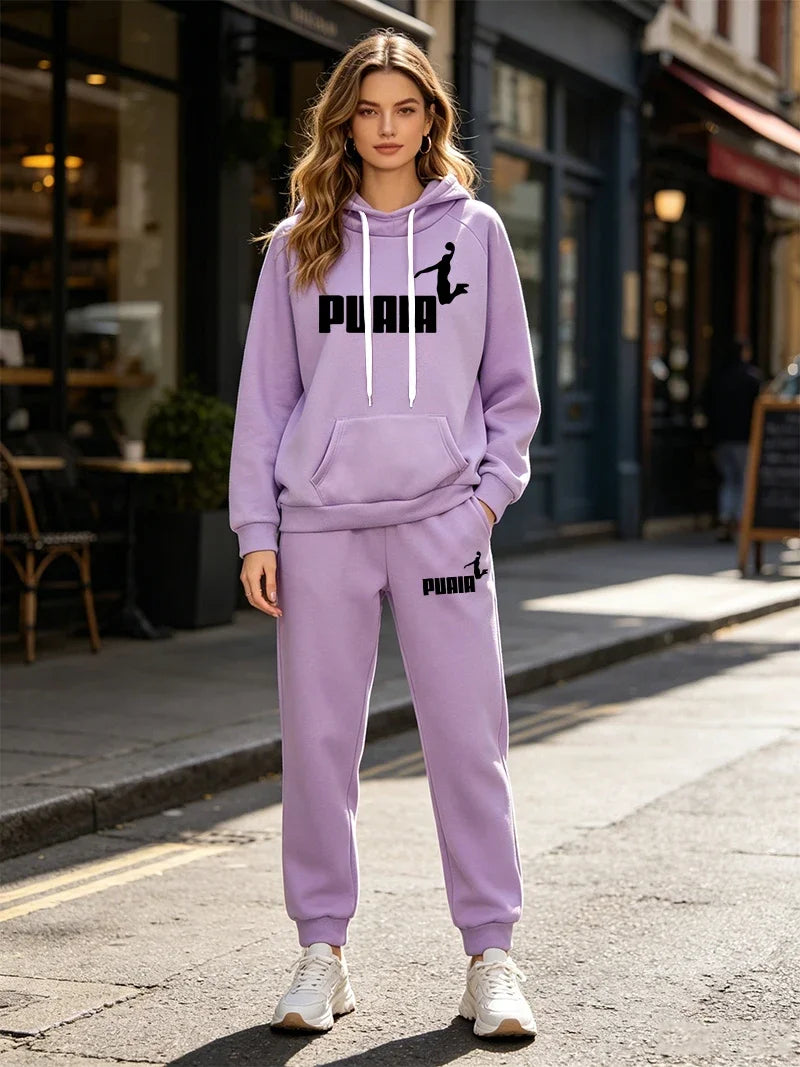 Women's Printed Hoodie and Drawstring Pants Set