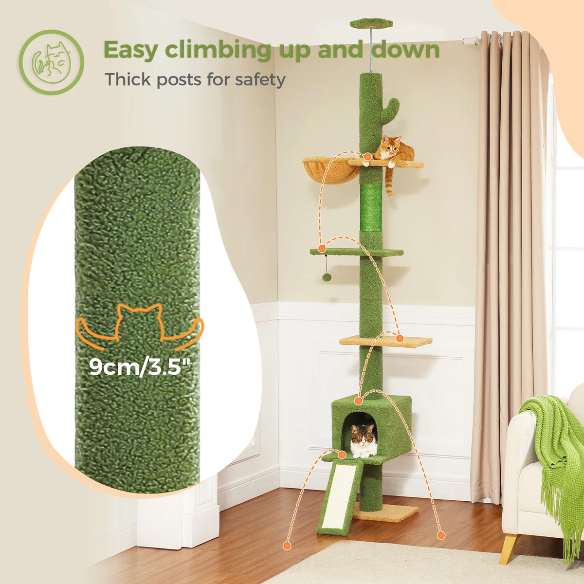 Cactus Cat Tree Floor to Ceiling Cat Tower with Sisal Scratching Post,Comfortable Hammock for Multi-Cat Homes,Cat Accessories Whispering Desires Shoppe