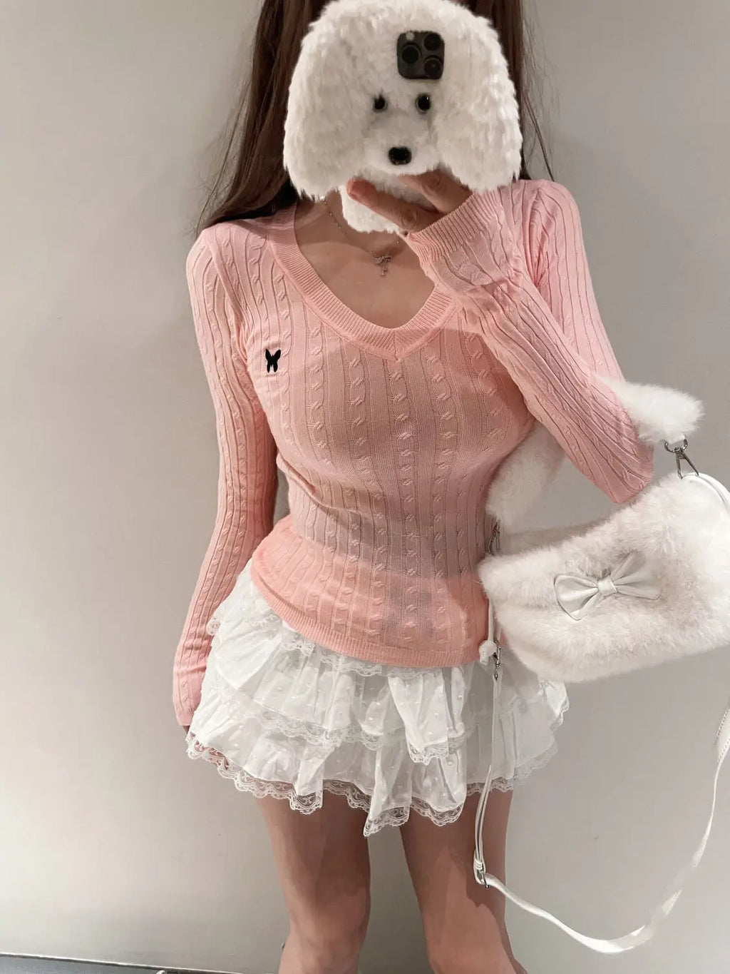 Casual V Neck White Pullovers Women Sweaters Autumn Winter Basic Long Sleeve Y2k Clothes Korean Pink Grey Ladies Tops Jumpers Whispering Desires Shoppe
