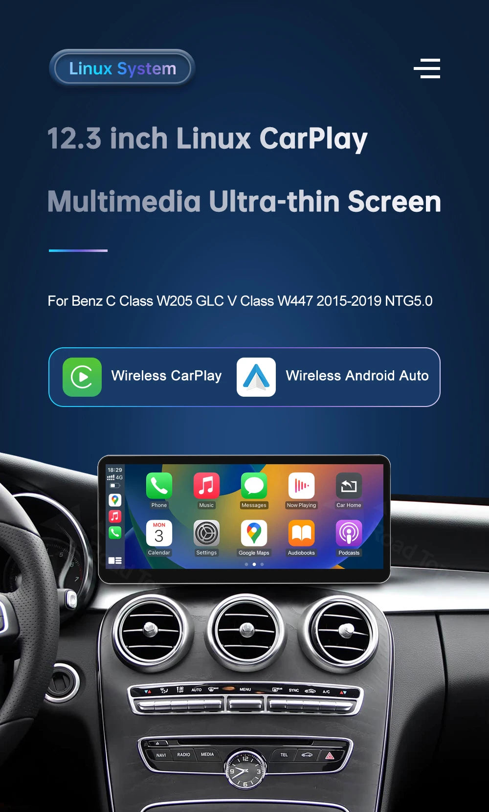 Road Top CarPlay Display for Mercedes-Benz NTG5.0