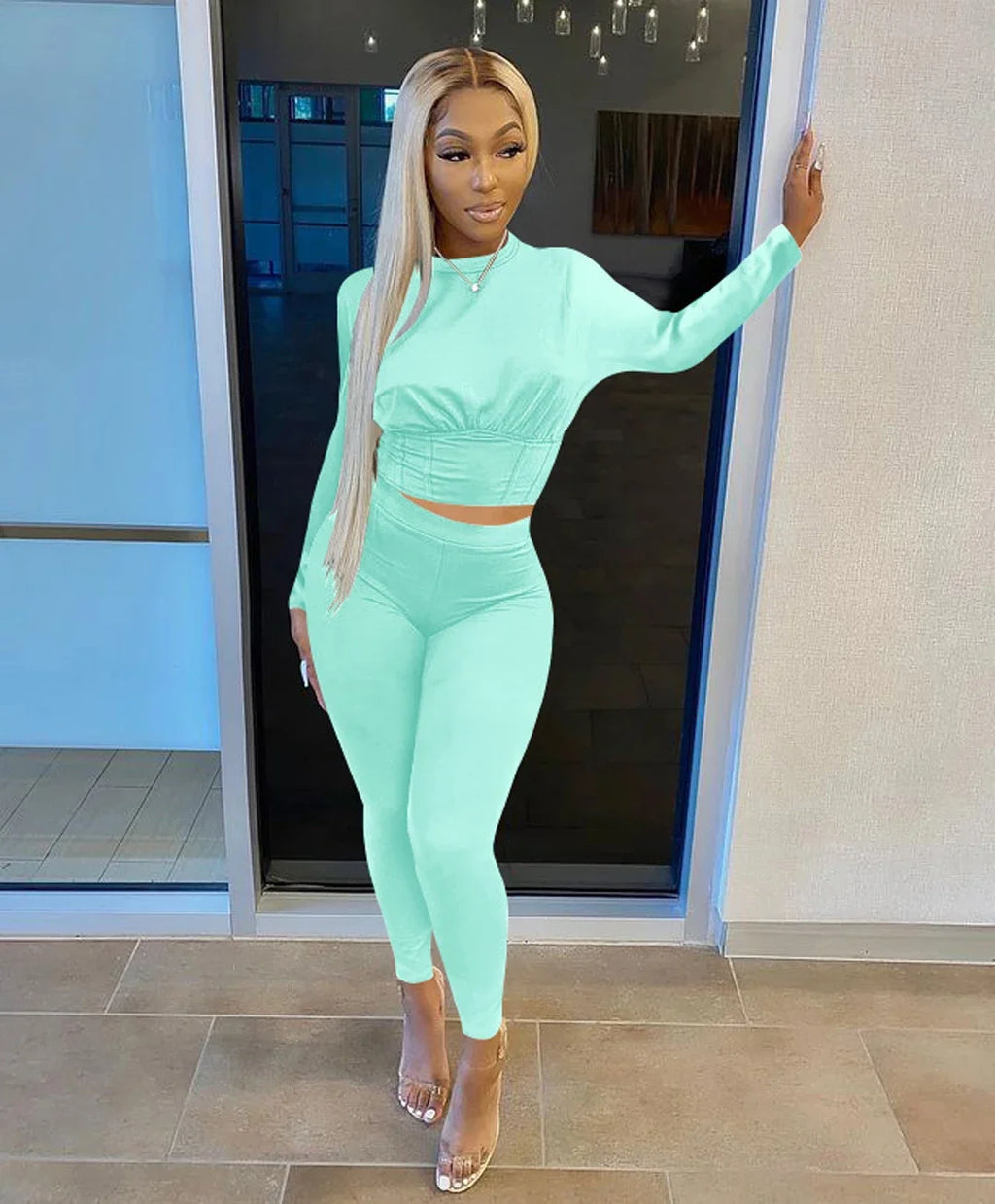 Women's Solid-Color Two-Piece Casual Outfit