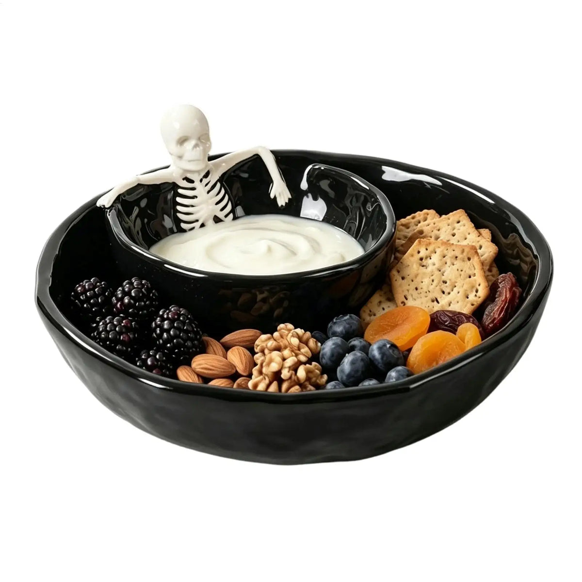 Skull-Shaped Ceramic Chip and Dip Bowl — 8.5 Inch