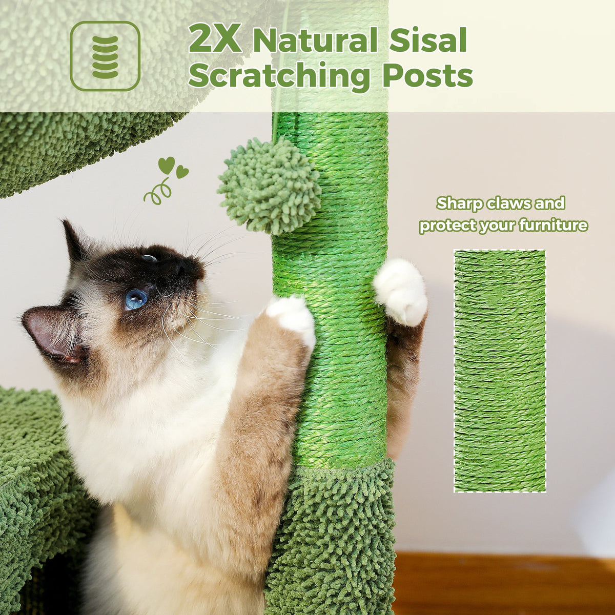 Cactus Cat Tree Small Cat Tower with Spacious Condo,Cozy Hammock,Dangling Ball,Scratching Post Cat Accessories for Indoor Cats Whispering Desires Shoppe