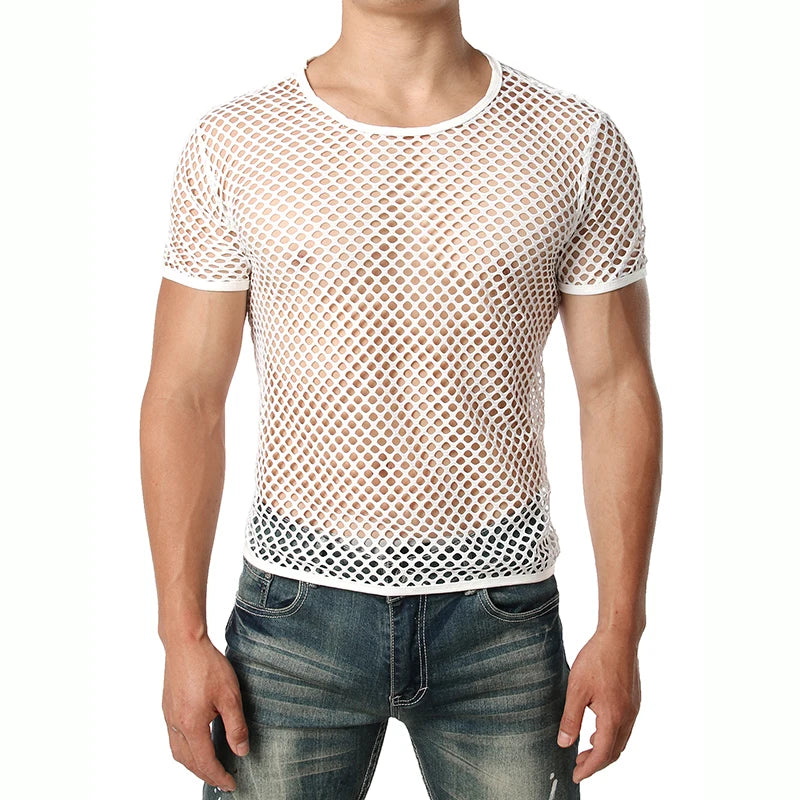 Mens Transparent Sexy Mesh T Shirt  New See Through  Fishnet Long Sleeve Muscle Undershirts Nightclub Party Perform Top Tees Whispering Desires Shoppe