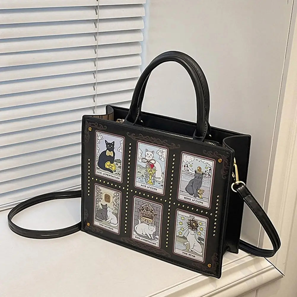 Cat Tarot Print PU Handbag