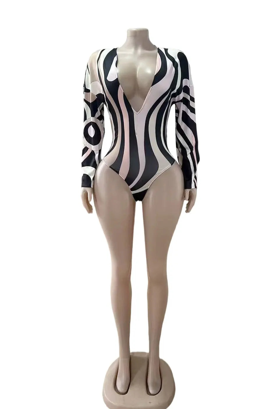 V-Neck Bodysuit & Mesh Shorts Set