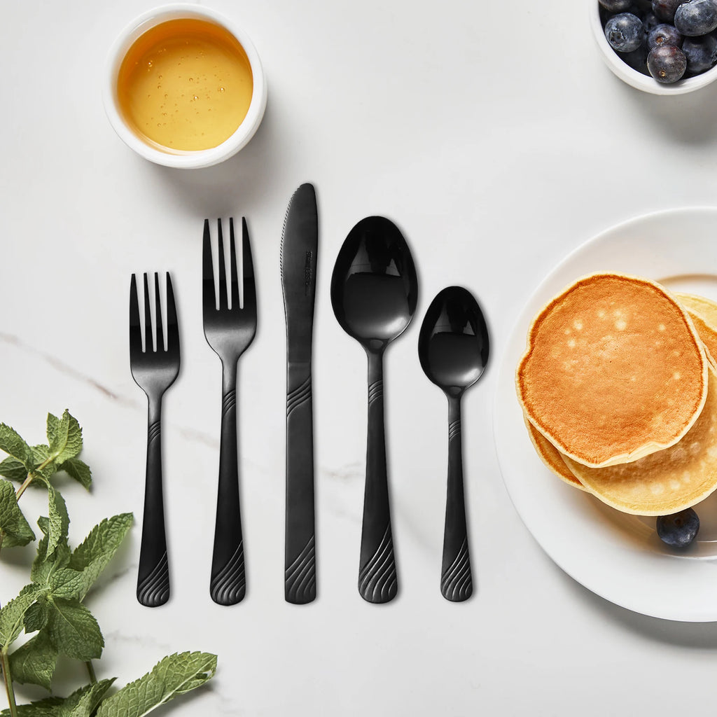 HANSMART Black Stainless Steel Flatware, 48 Pieces
