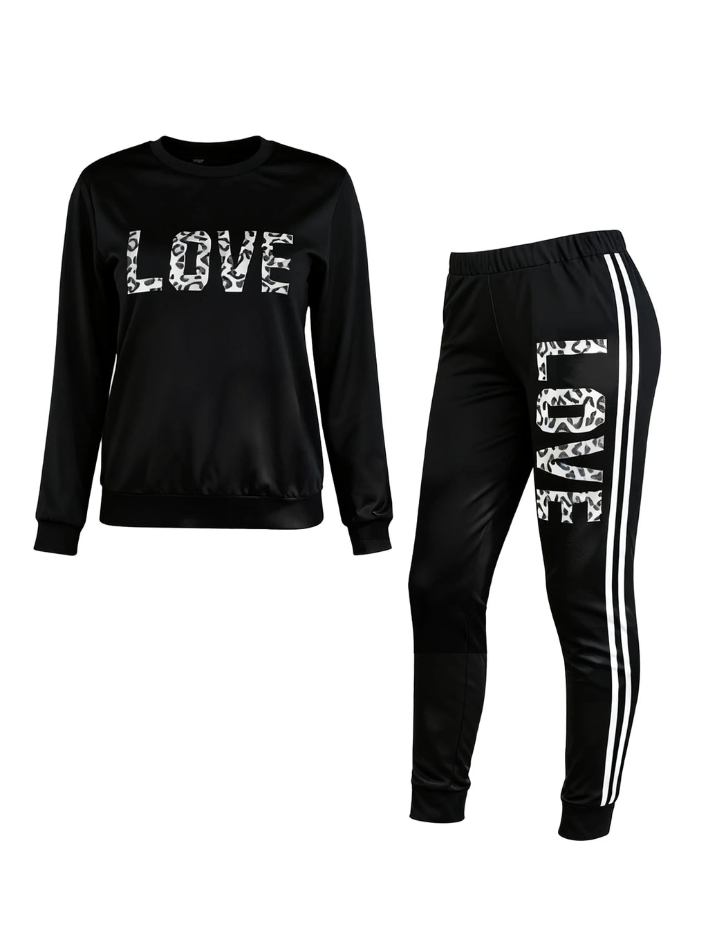Women's Leopard LOVE Sweatshirt and Pants Set — Plus Sizes