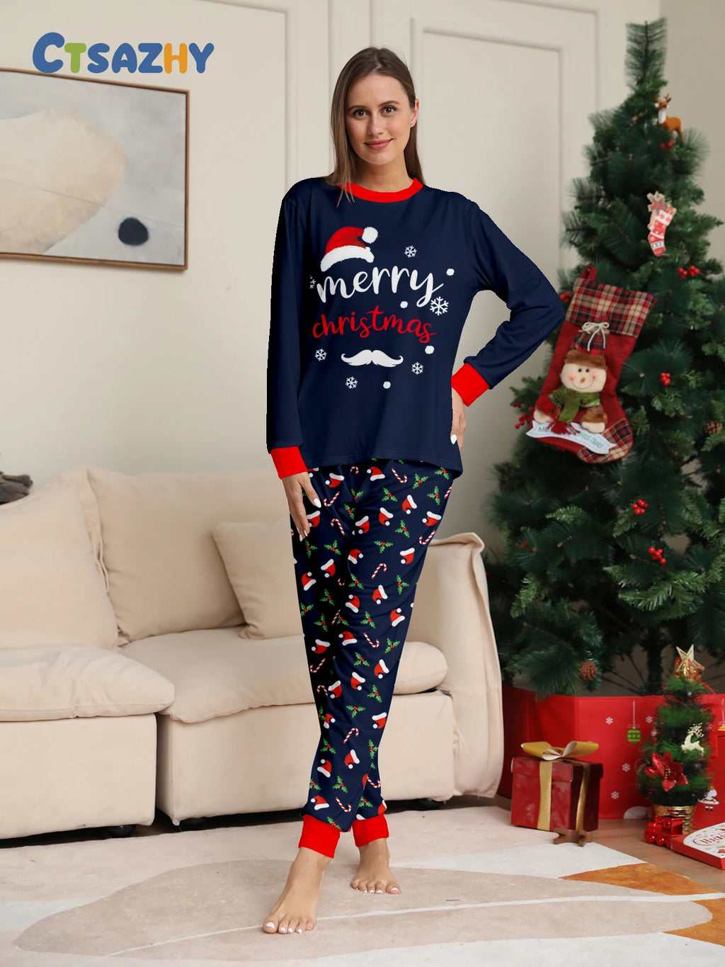 Navy Santa Hat & Candy Cane Family Pajamas