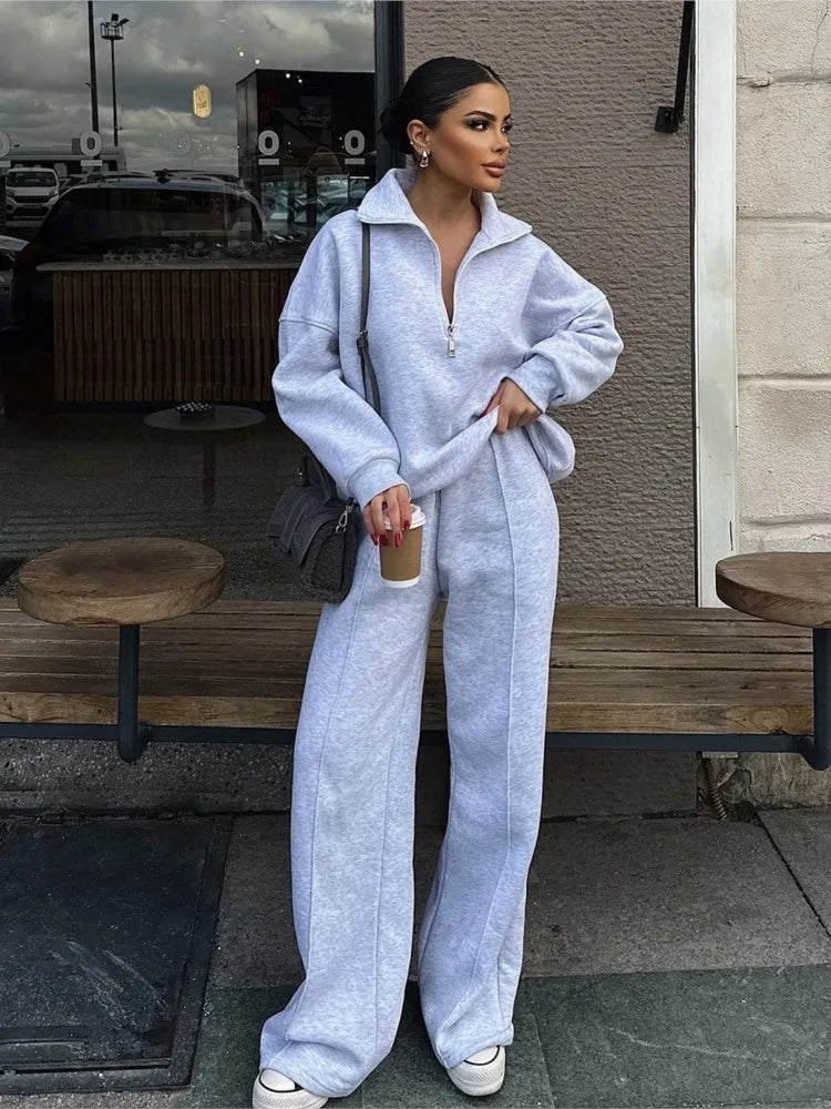 Women's Long-Sleeve Collared Top and Pants Set