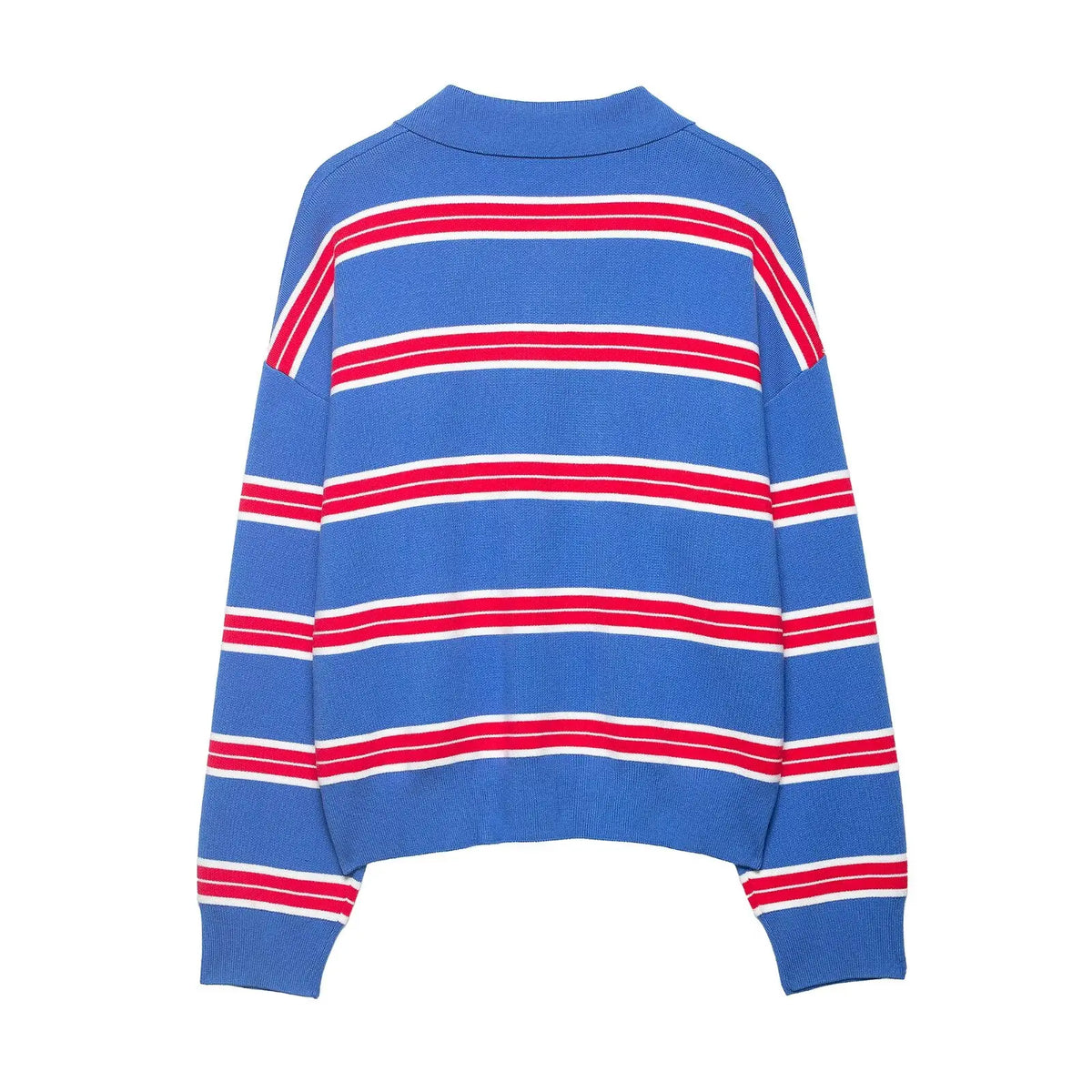 Striped Polo-Collar Long-Sleeve Sweater