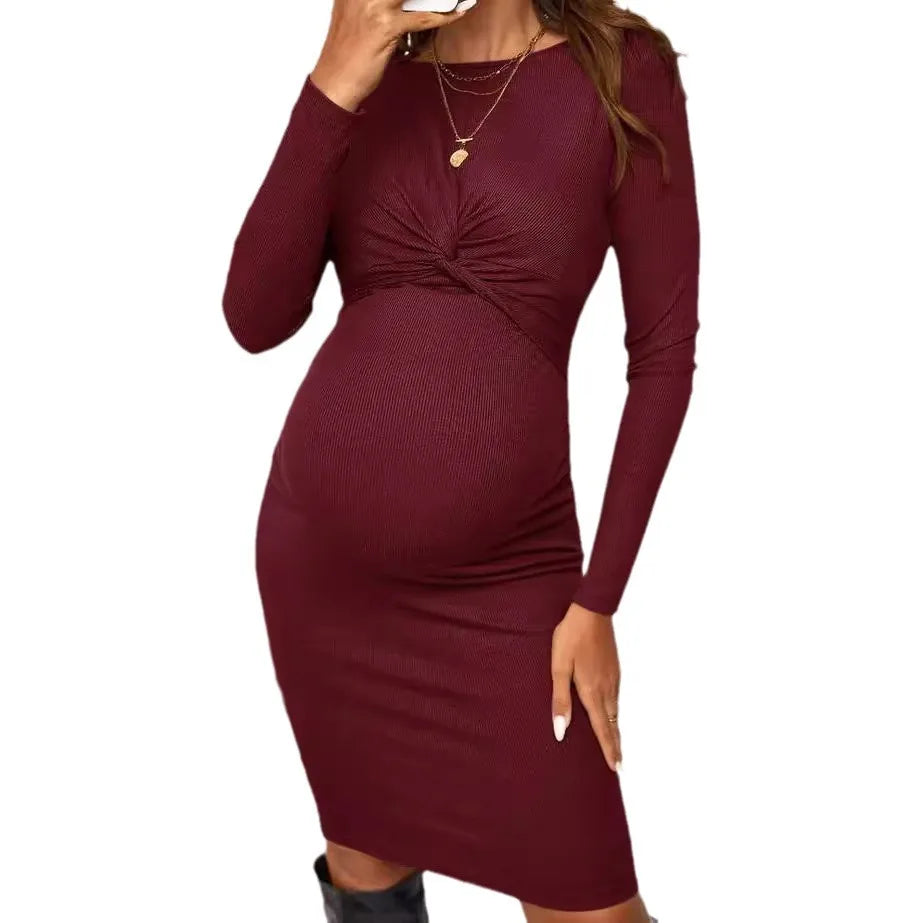 Long-Sleeve Fitted Maternity Dress
